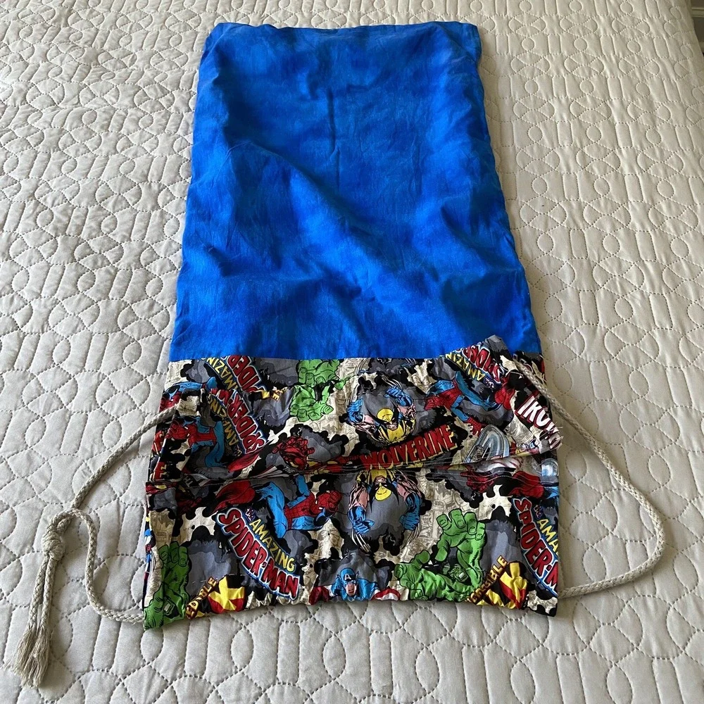 POTTERY BARN KIDS AVENGERS Marvel Comics Twin Size Flat Sheet Laundry Bag Lot